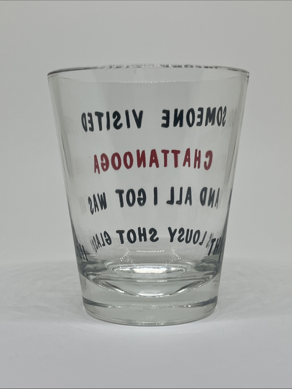 Clear Shot Glass with Red Chattanooga Lettering (Tennessee) - Picture 2 of 4
